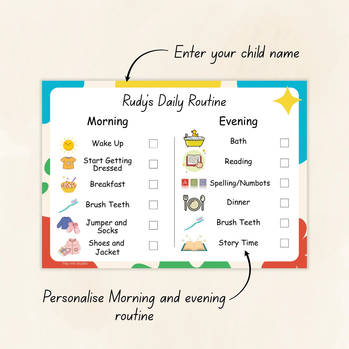 Daily Routine Chart with Morning & Evening Tasks Tiky Ink Studio  Tiky Ink Studio