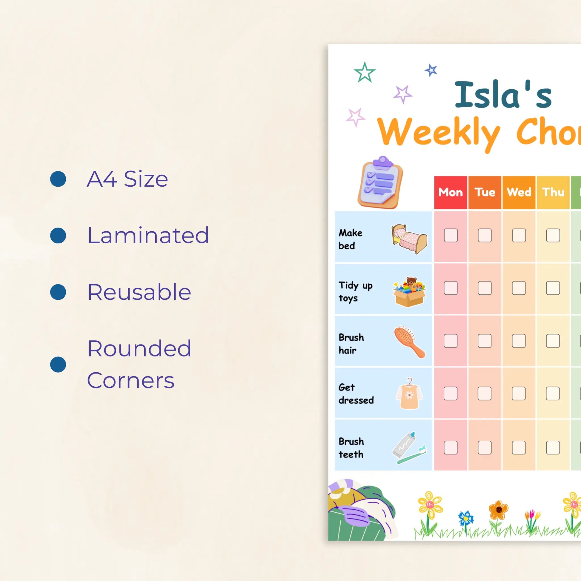 Personalised Weekly Chore Chart Tiky Ink Studio Planner Tiky Ink Studio