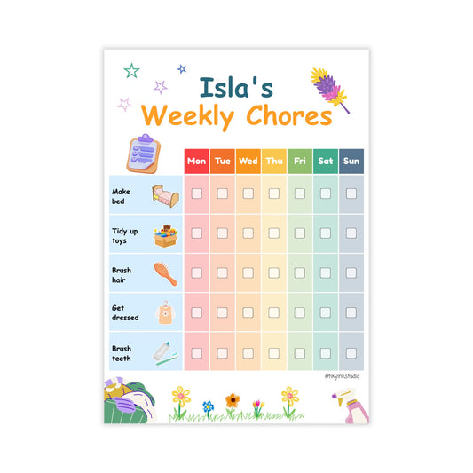Personalised Weekly Chore Chart Tiky Ink Studio Planner Tiky Ink Studio