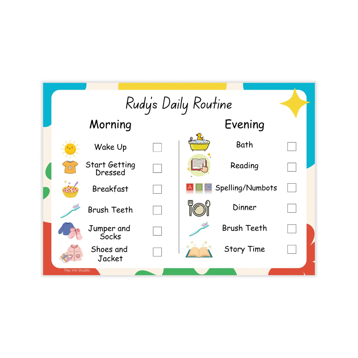 Daily Routine Chart with Morning & Evening Tasks Tiky Ink Studio  Tiky Ink Studio