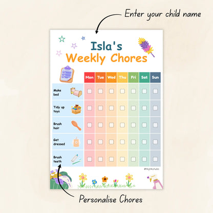 Personalised Weekly Chore Chart Tiky Ink Studio Planner Tiky Ink Studio