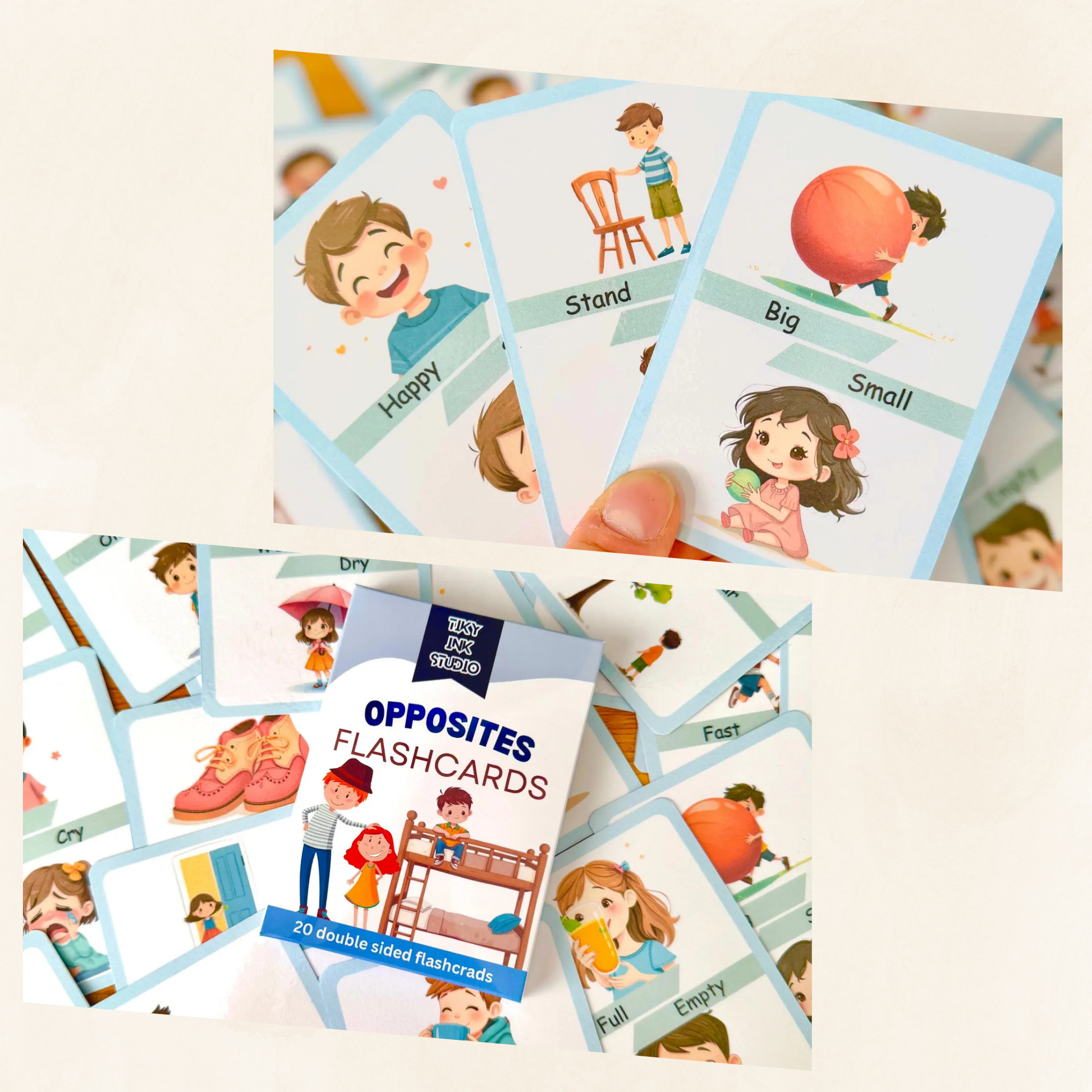 Opposites Flashcards Tiky Ink Studio Flashcards Tiky Ink Studio