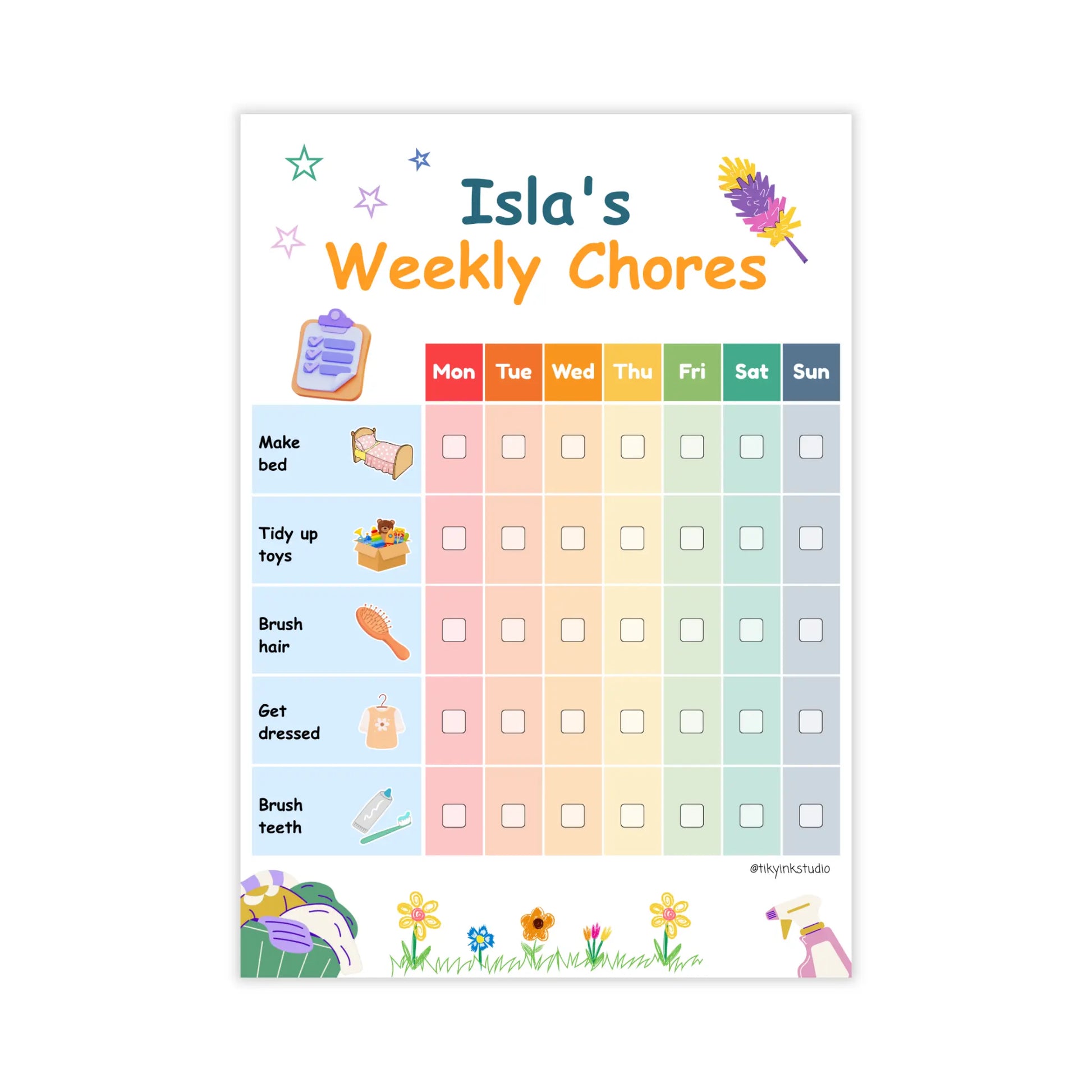 Personalised Weekly Chore Chart Tiky Ink Studio Planner Tiky Ink Studio